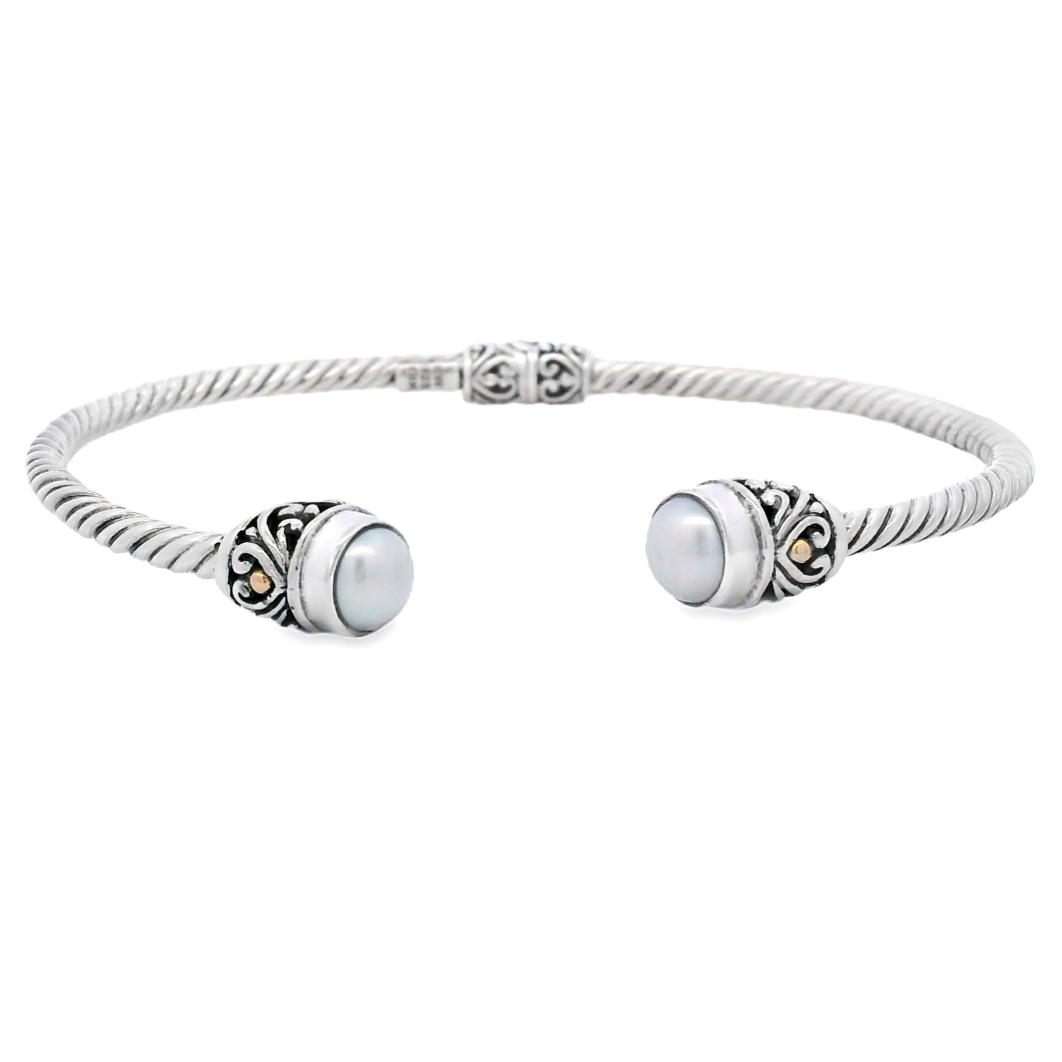 Pearl Bangle Bracelet Sterling Silver 18KT Gold by Bids.com