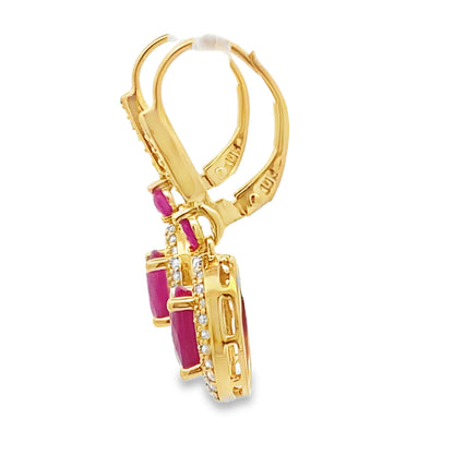 3.50ct Ruby Diamond Dangle Earrings 10KT Yellow Gold by Bids.com