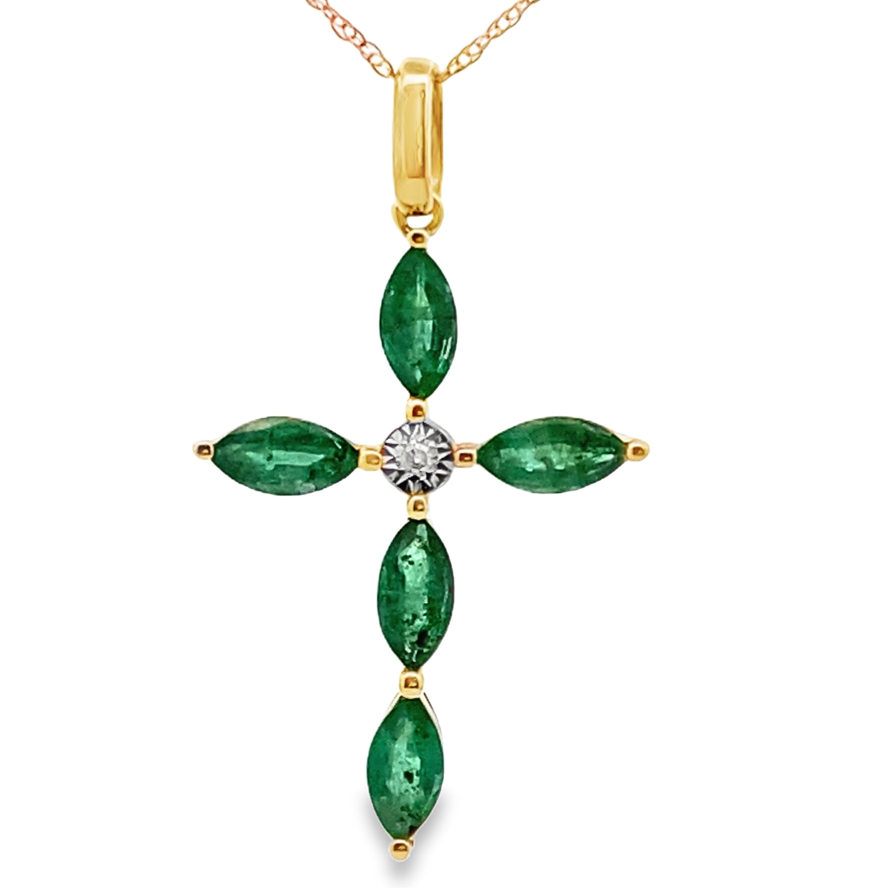 1.11ct Emerald Cross Religious Pendant 10KT Yellow Gold by Bids.com