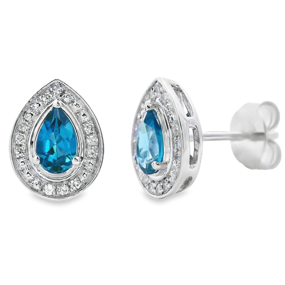 London Blue Topaz Diamond Stud Earrings 10KT White Gold by Bids.com