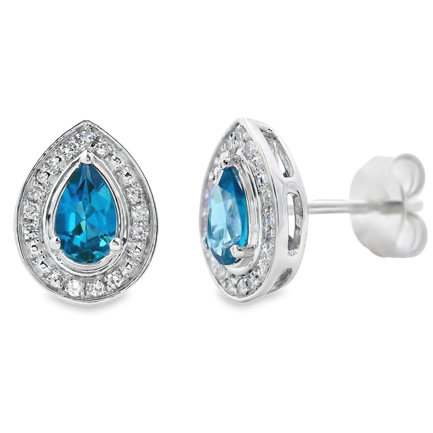 London Blue Topaz Diamond Stud Earrings 10KT White Gold by Bids.com