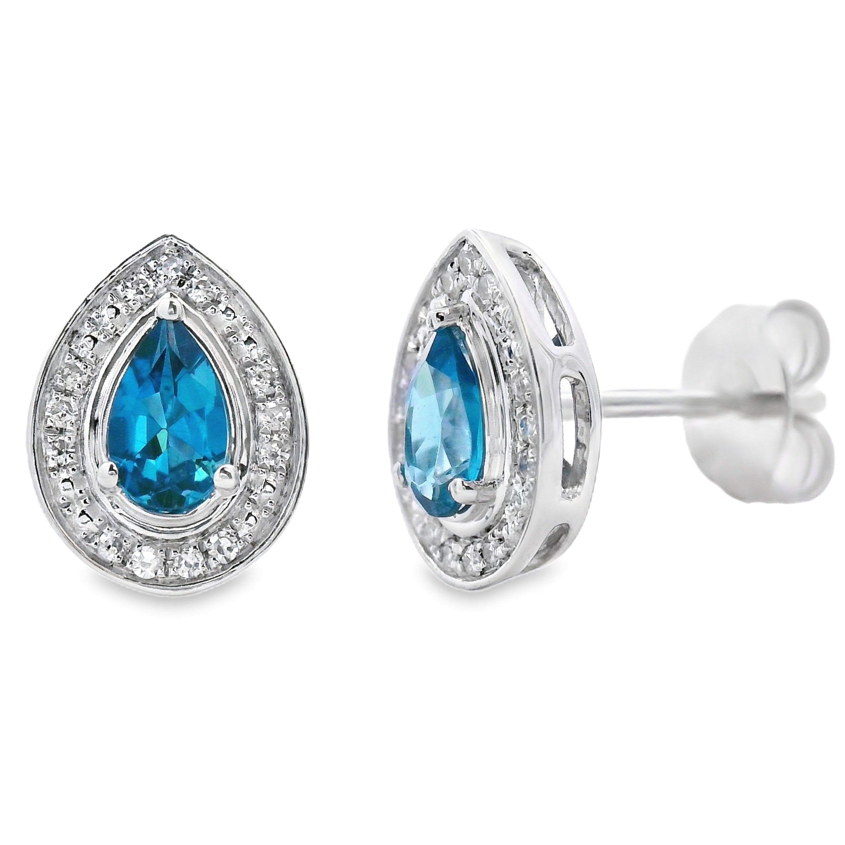 London Blue Topaz Diamond Stud Earrings 10KT White Gold by Bids.com