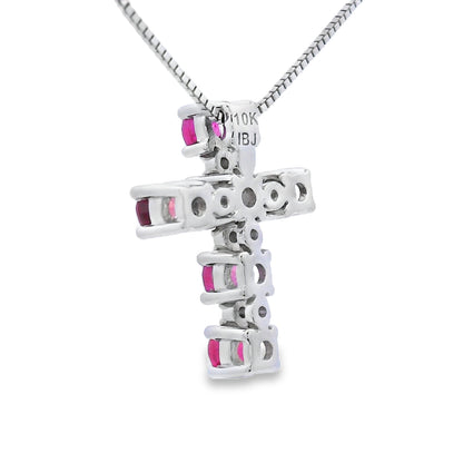 Ruby Diamond Cross Religious Pendant 10KT White Gold by Bids.com