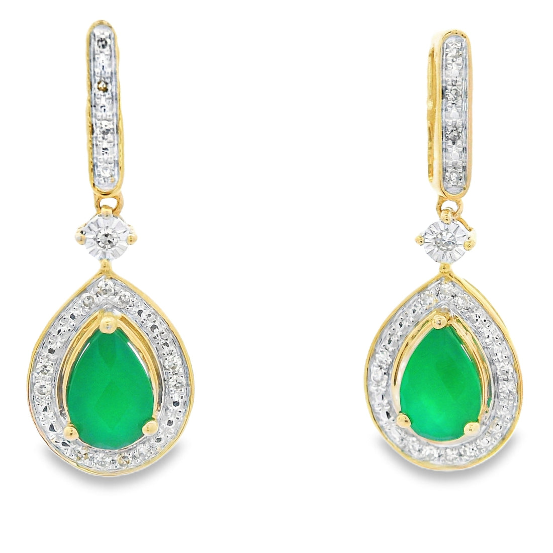 Chalcedony Diamond Dangle Earrings 10KT Yellow Gold by Bids.com