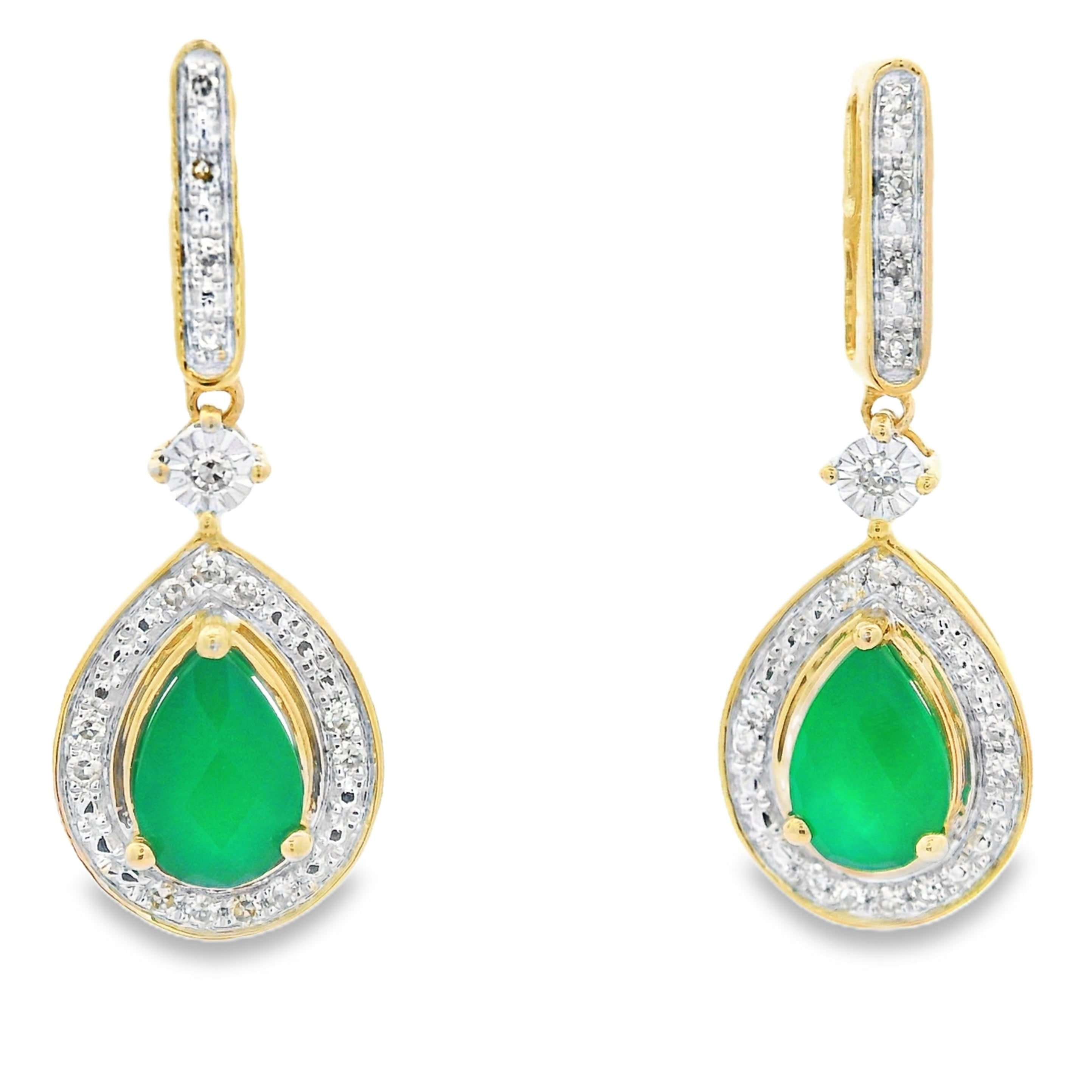 Chalcedony Diamond Dangle Earrings 10KT Yellow Gold by Bids.com
