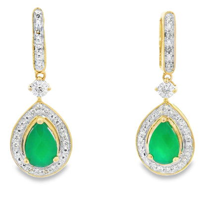 Chalcedony Diamond Dangle Earrings 10KT Yellow Gold by Bids.com