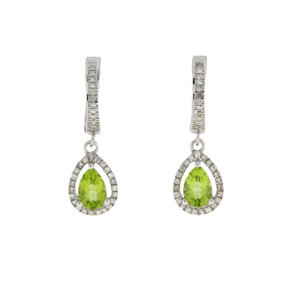 .88ct Peridot Diamond Dangle Earrings 14KT White Gold by Bids.com