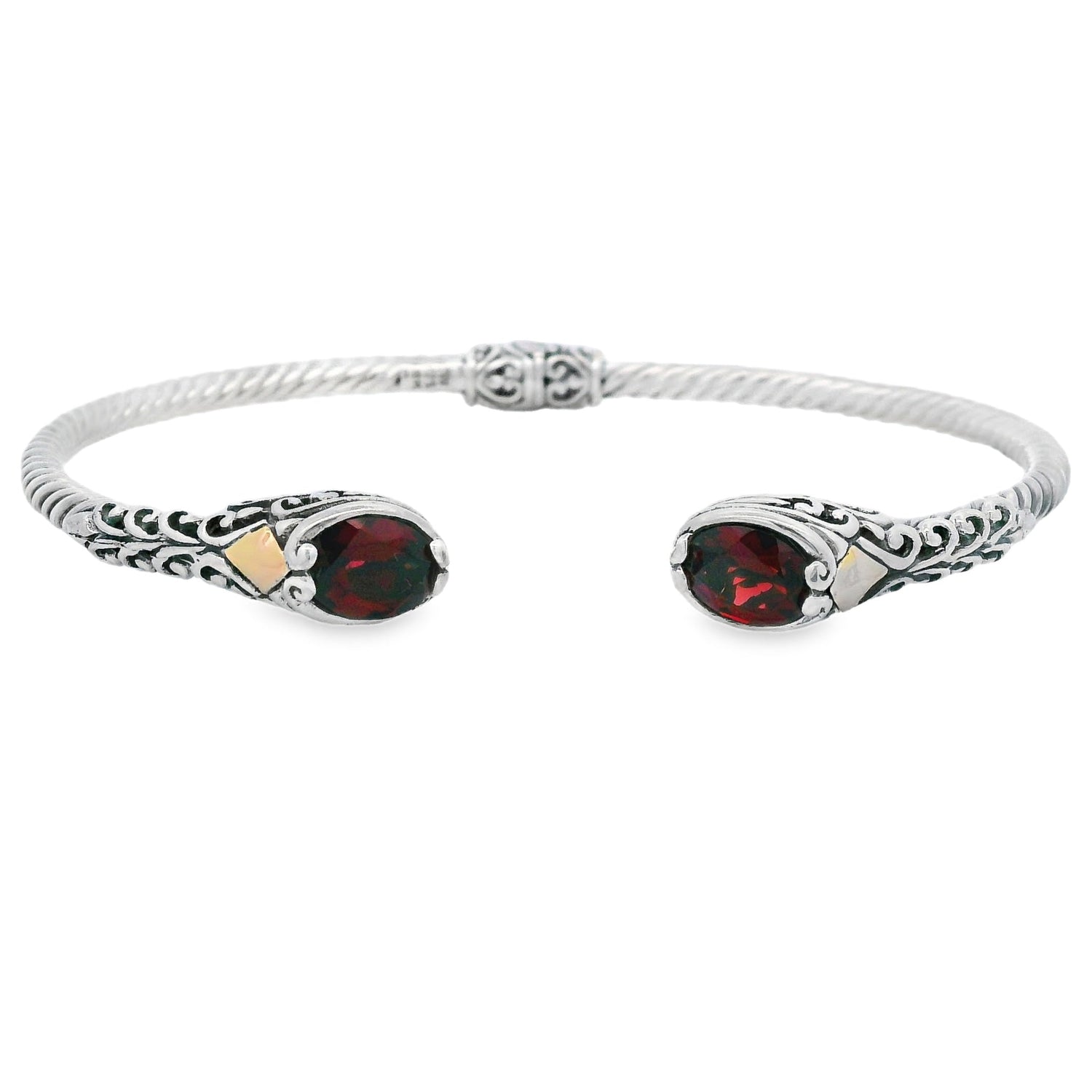 Garnet Bangle Bracelet Sterling Silver 18KT Gold