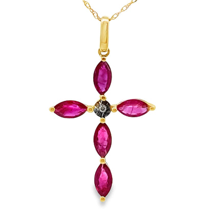 Ruby Diamond Cross Religious Pendant 10KT Yellow Gold by Bids.com