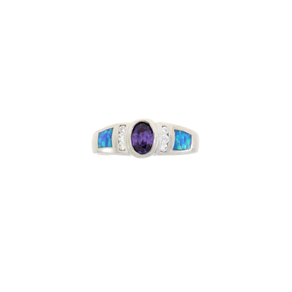 Cubic Zirconia Created Opal Ring Sterling Silver by Bids.com