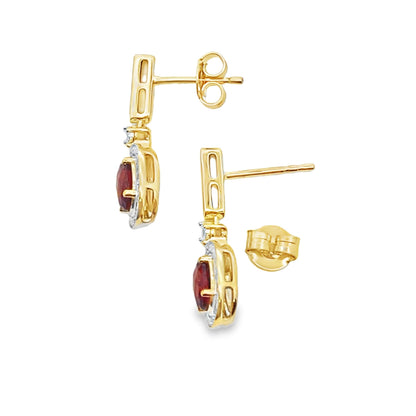1.20ct Garnet Diamond Dangle Earrings 10KT Yellow Gold by Bids.com