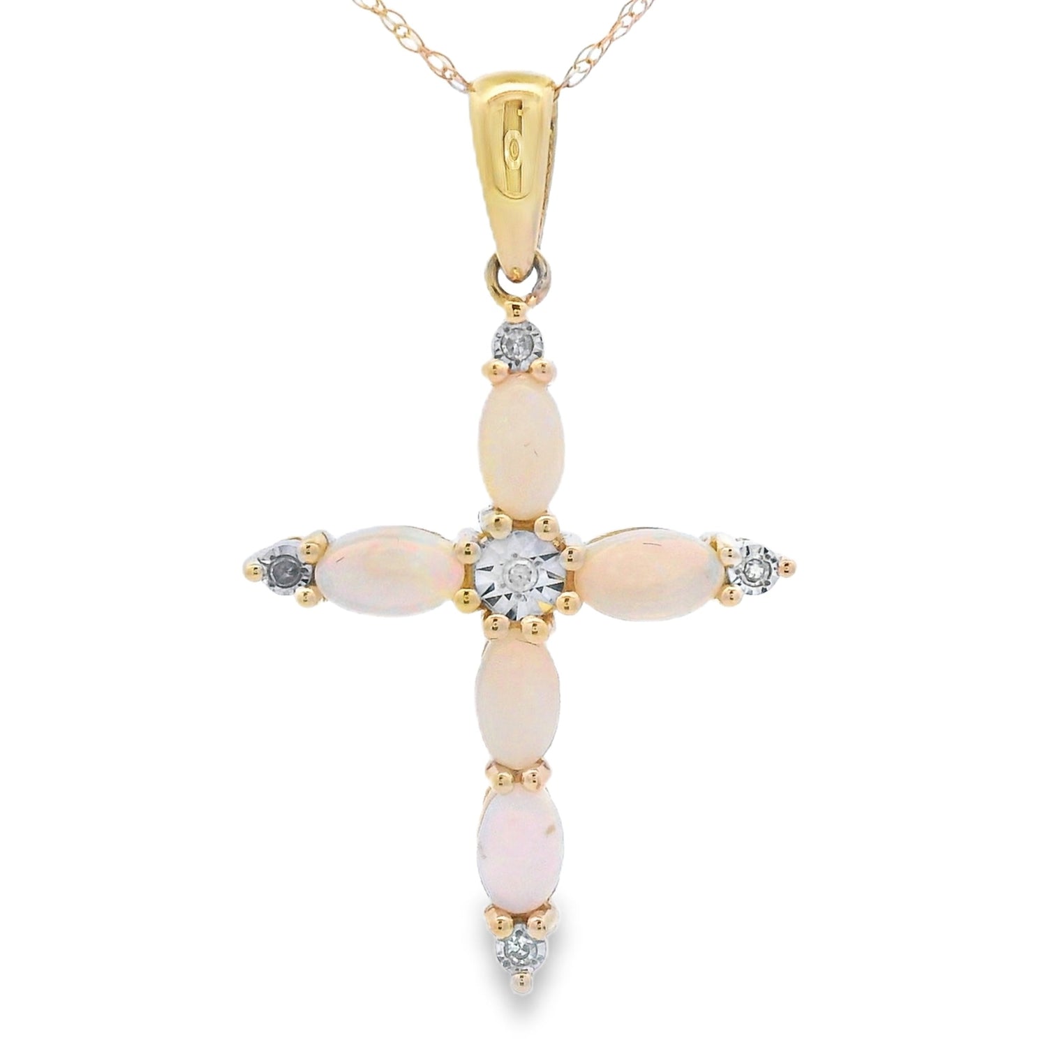 Opal Diamond Cross Religious Pendant 10KT Yellow Gold by Bids.com