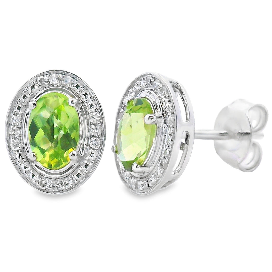 Genuine 1.18ct Peridot Diamond Earrings 10KT White Gold by Bids.com