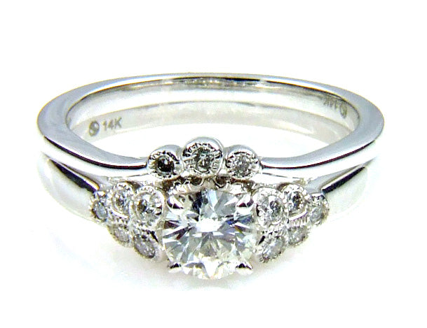 .90ct Antique Style Engagement Ring Set 14KT White Gold by Bids.com