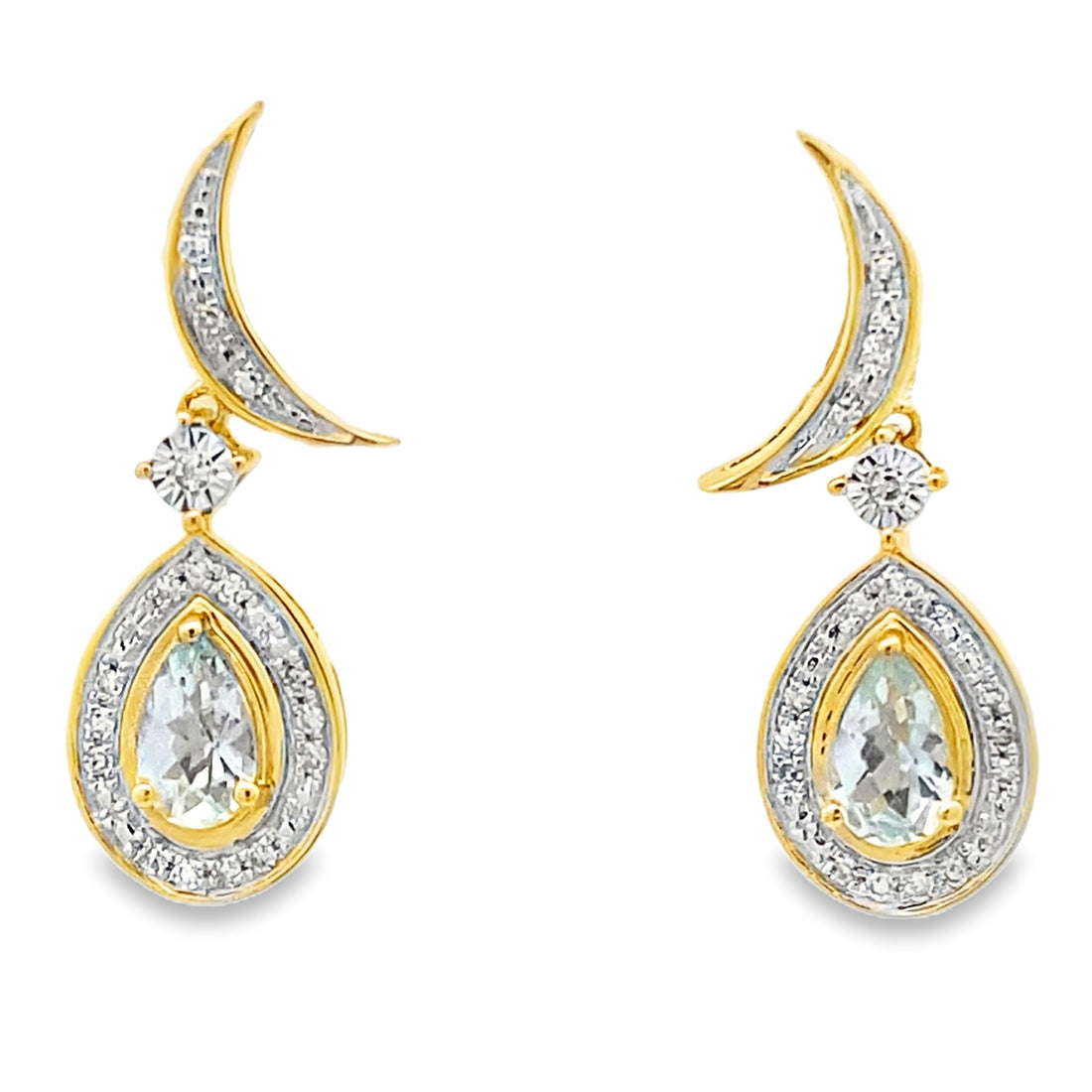 Aquamarine Diamond Dangle Earrings 10KT Yellow Gold by Bids.com