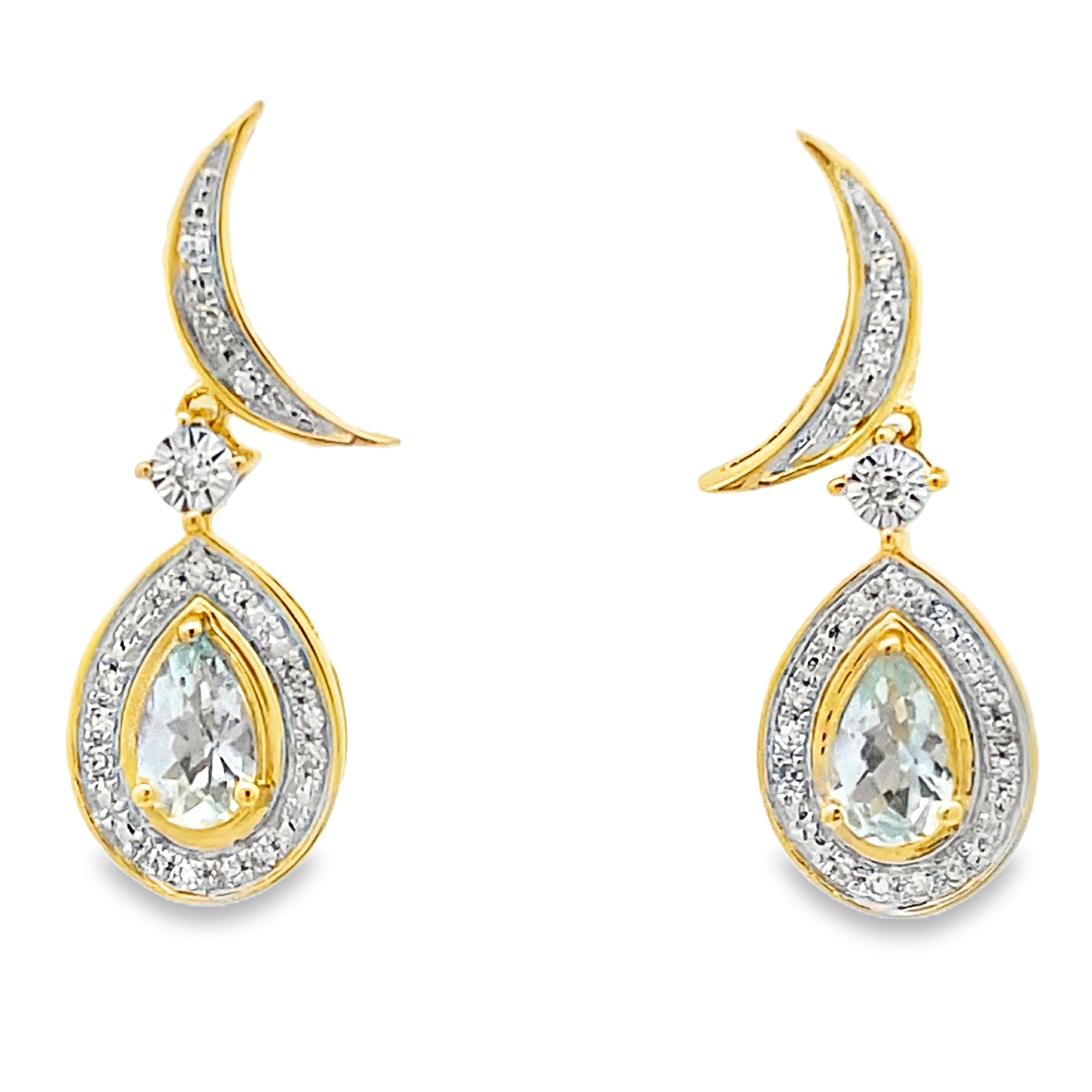 Aquamarine Diamond Dangle Earrings 10KT Yellow Gold by Bids.com