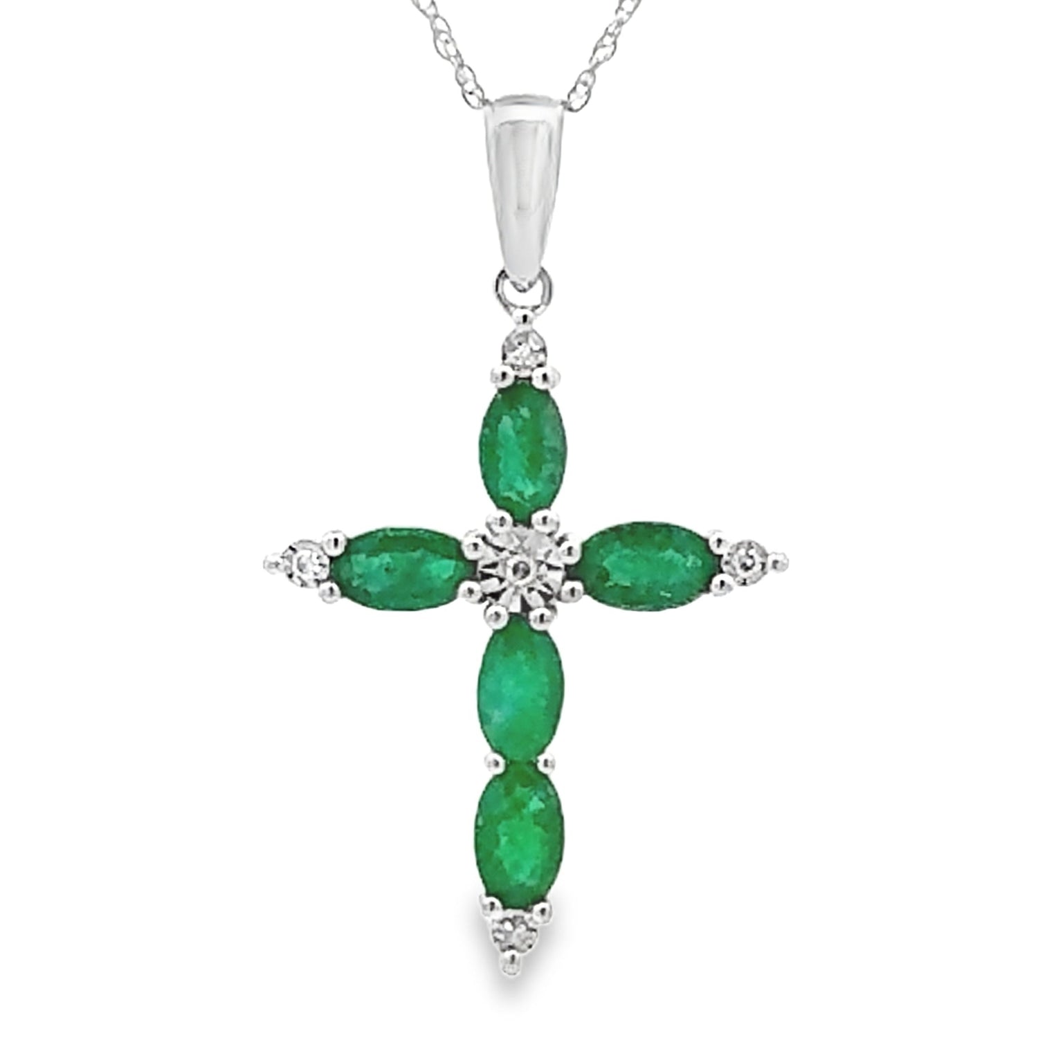 Emerald Diamond Cross Religious Pendant 10KT White Gold by Bids.com