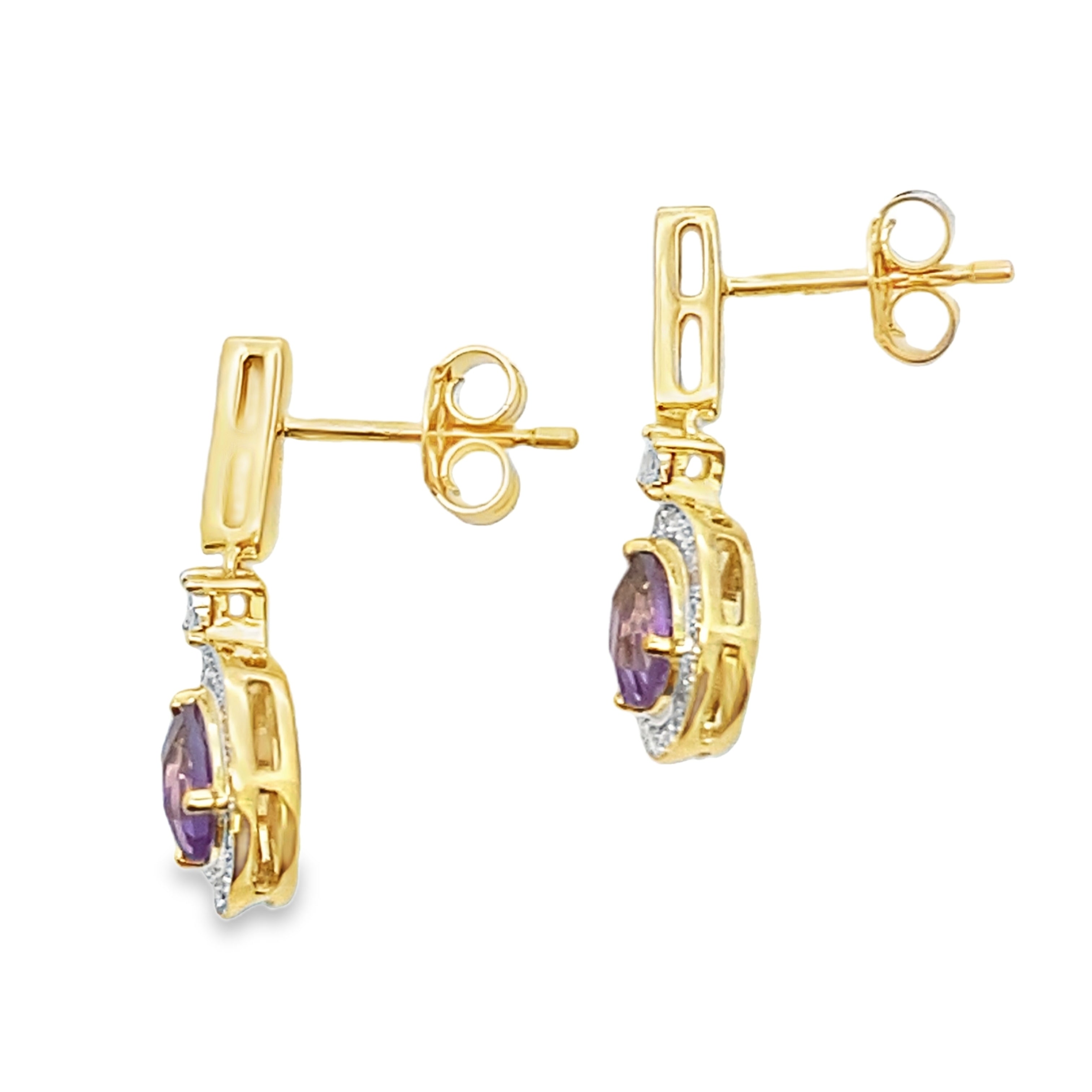 .88ct Amethyst Diamond Dangle Earrings 10KT Yellow Gold by Bids.com