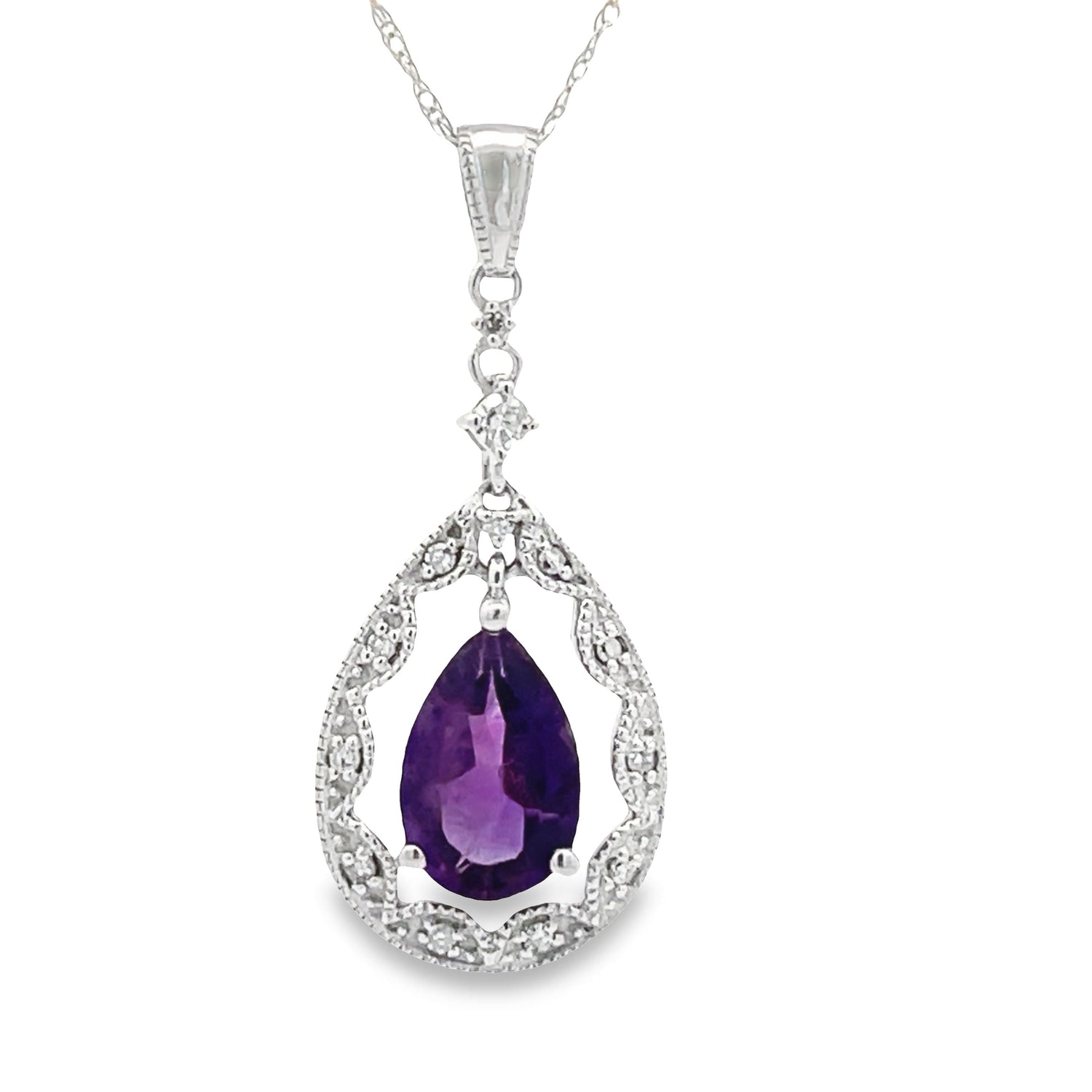 Amethyst Diamond Fashion Pendants 14KT White Gold by Bids.com