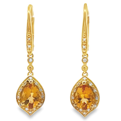 1.88ct Citrine Diamond Dangle Earrings 10KT Yellow Gold by Bids.com