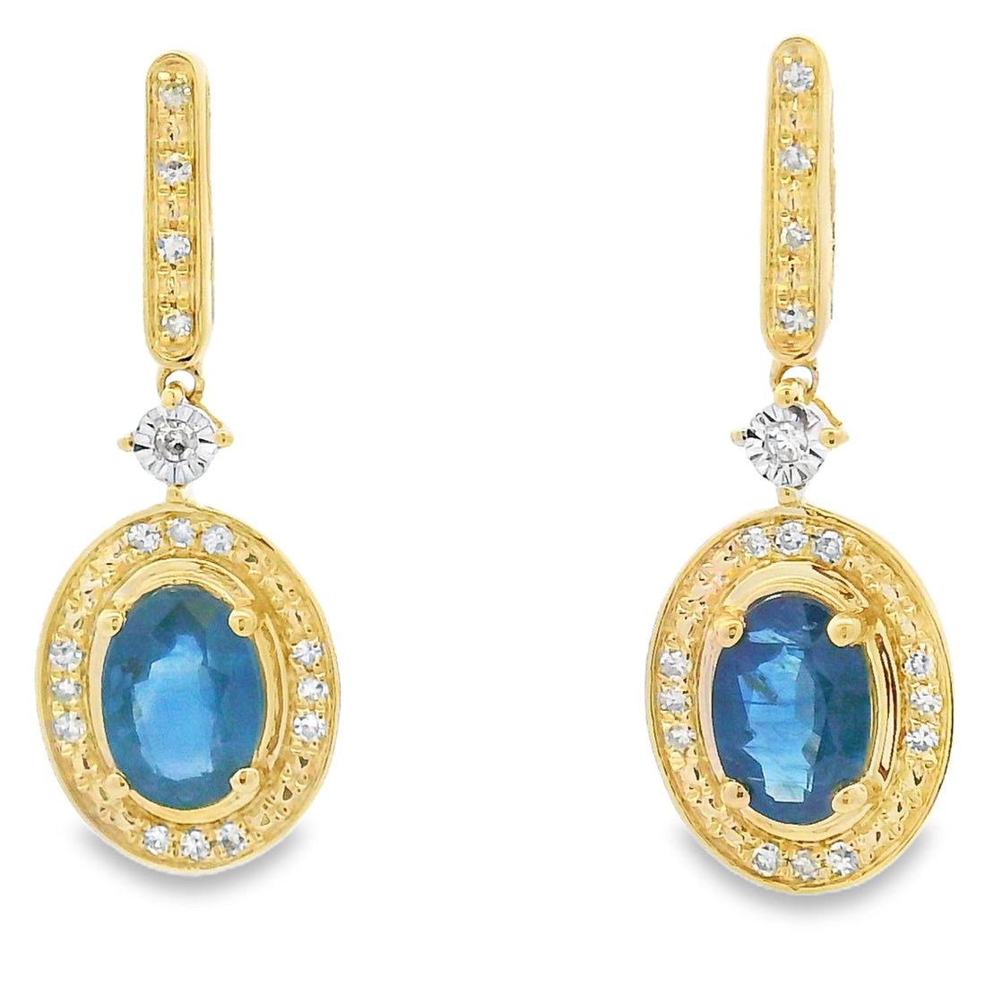 Sapphire Diamond Dangle Earrings 10KT Yellow Gold by Bids.com