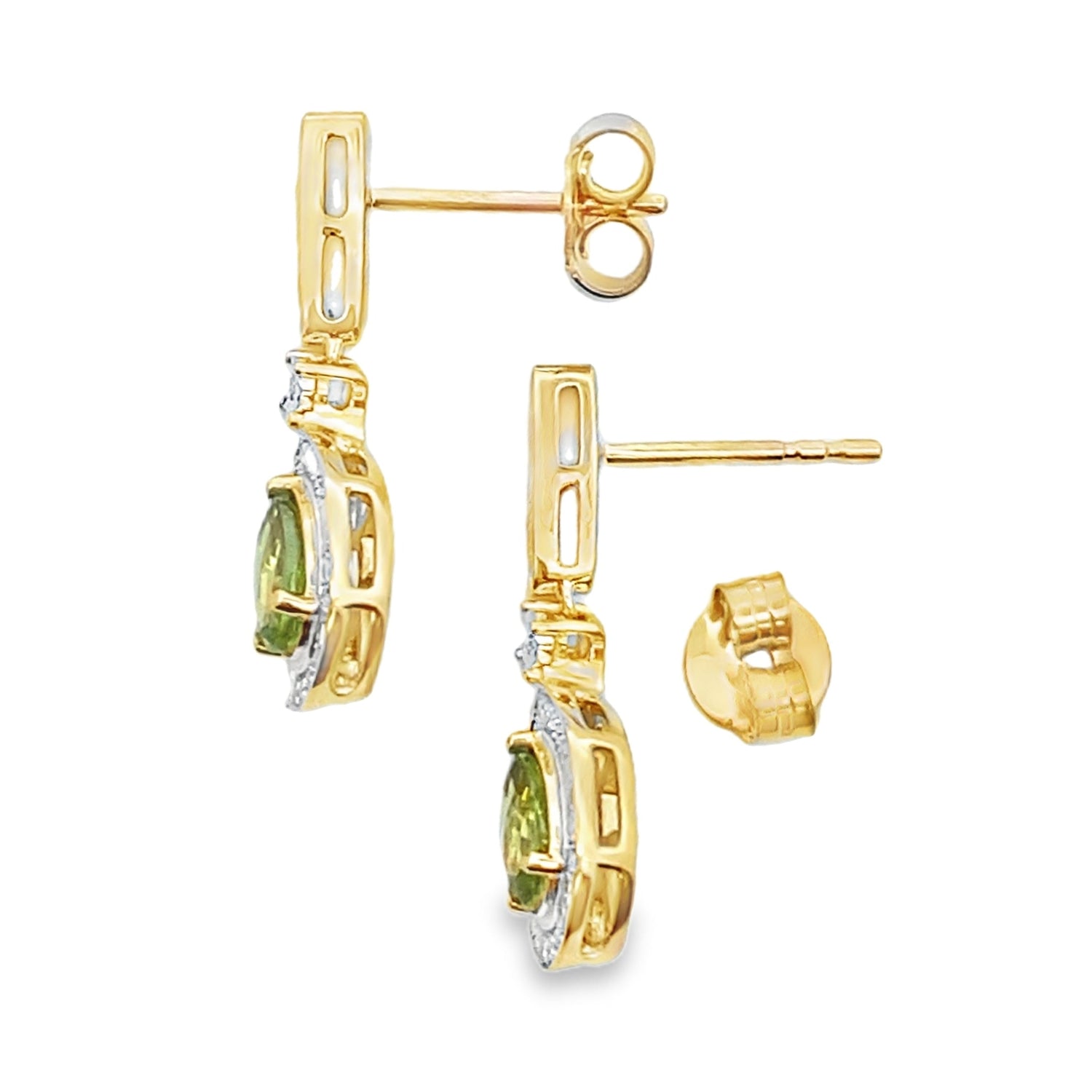 .96ct Peridot Diamond Dangle Earrings 10KT Yellow Gold by Bids.com