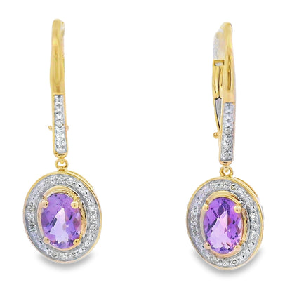 .98ct Amethyst Diamond Dangle Earrings 10KT Yellow Gold by Bids.com
