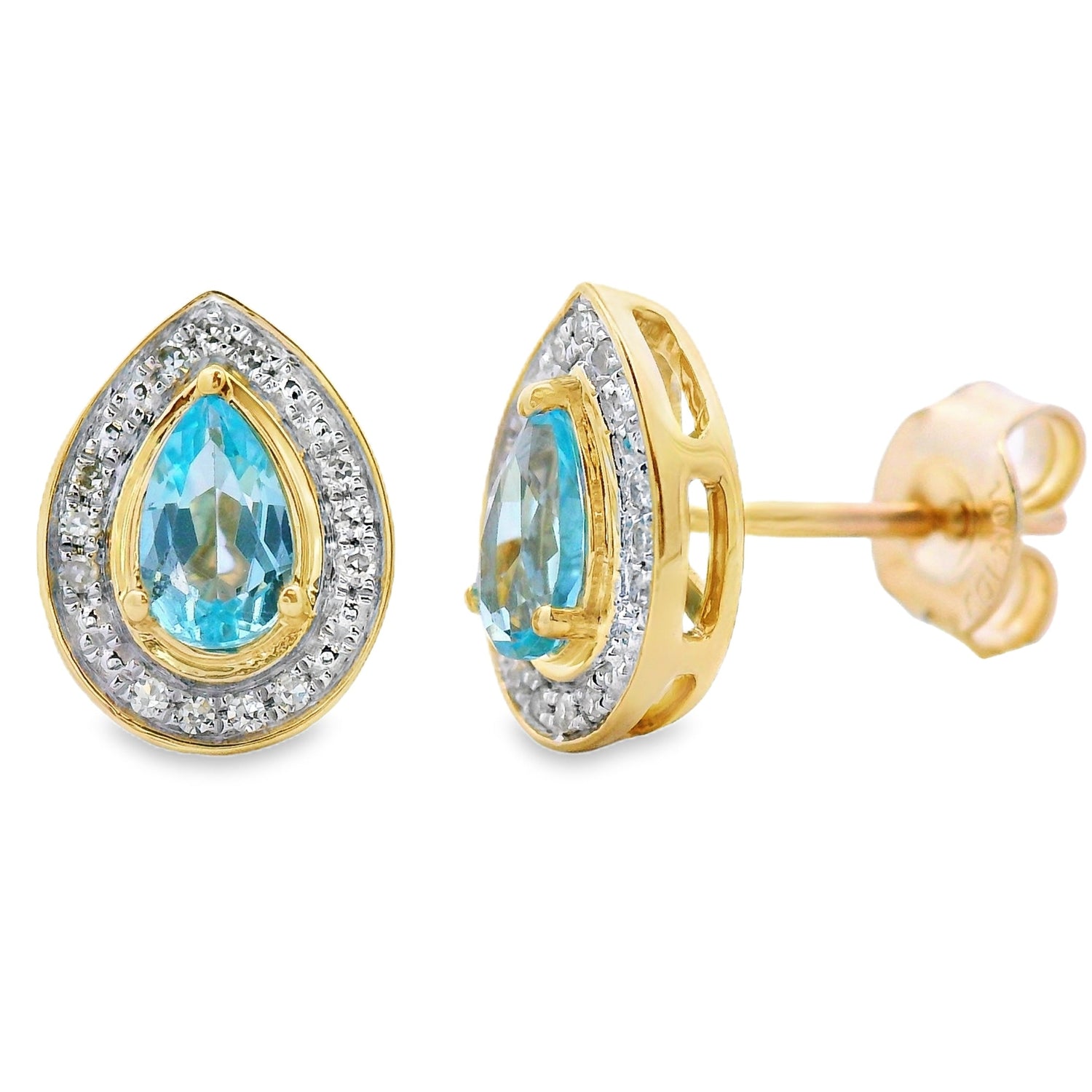 .57ct Blue Topaz Diamond Stud Earrings 10KT Yellow Gold by Bids.com