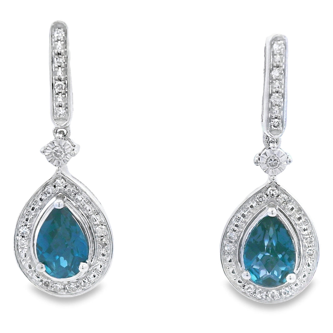 London Blue Topaz Dangle Earrings 10KT White Gold by Bids.com