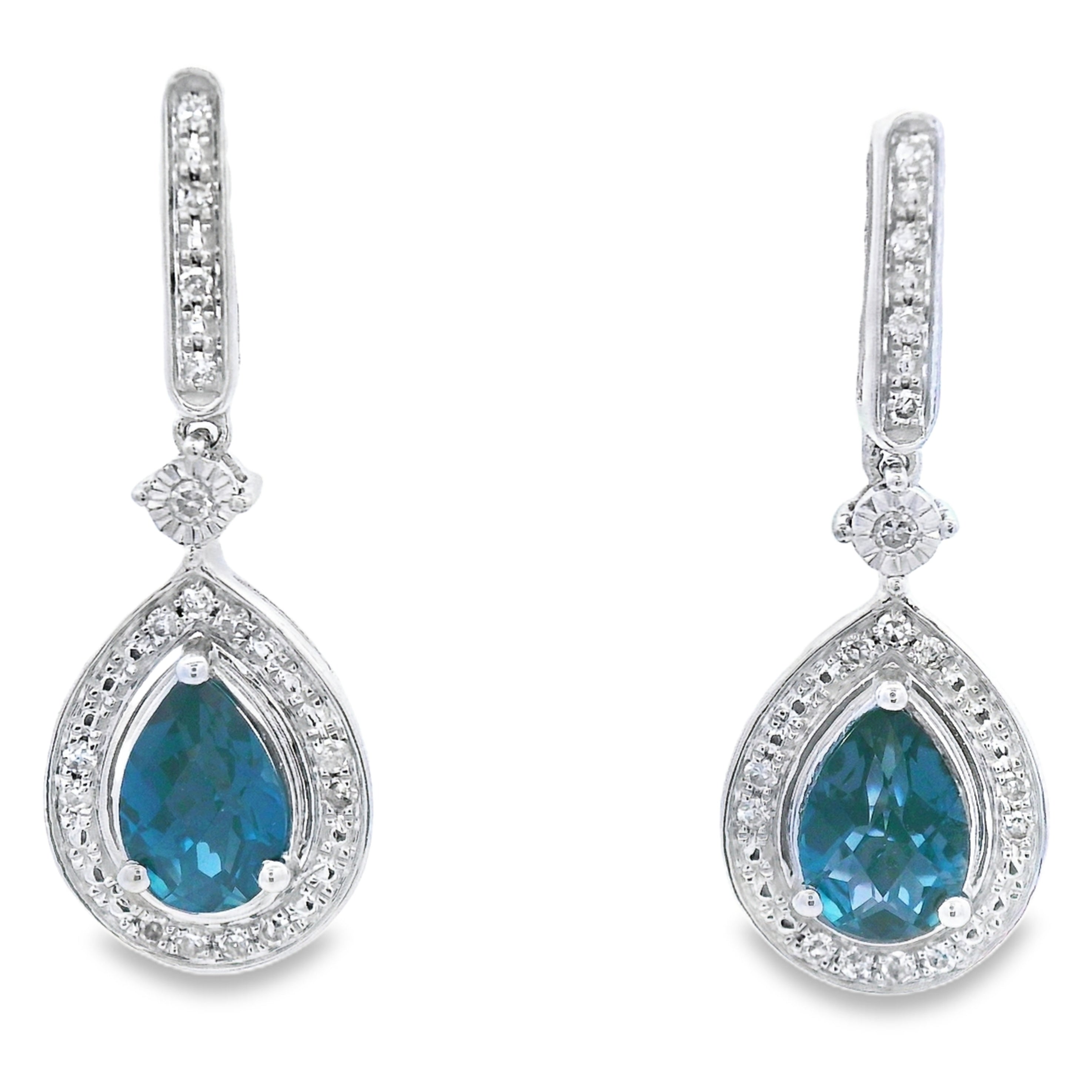 London Blue Topaz Dangle Earrings 10KT White Gold by Bids.com