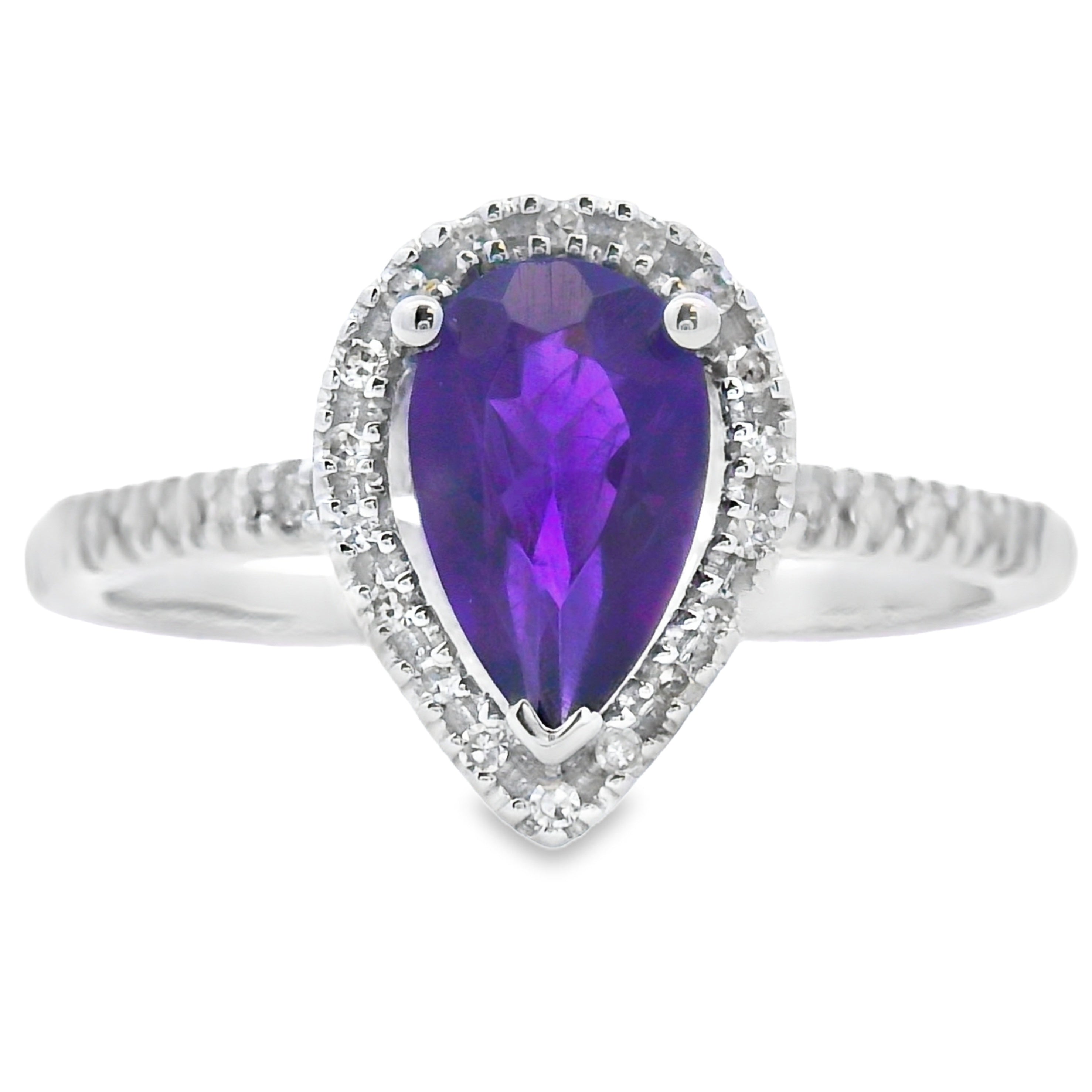 Genuine .98ct Amethyst Diamond Ring 14KT White Gold by Bids.com