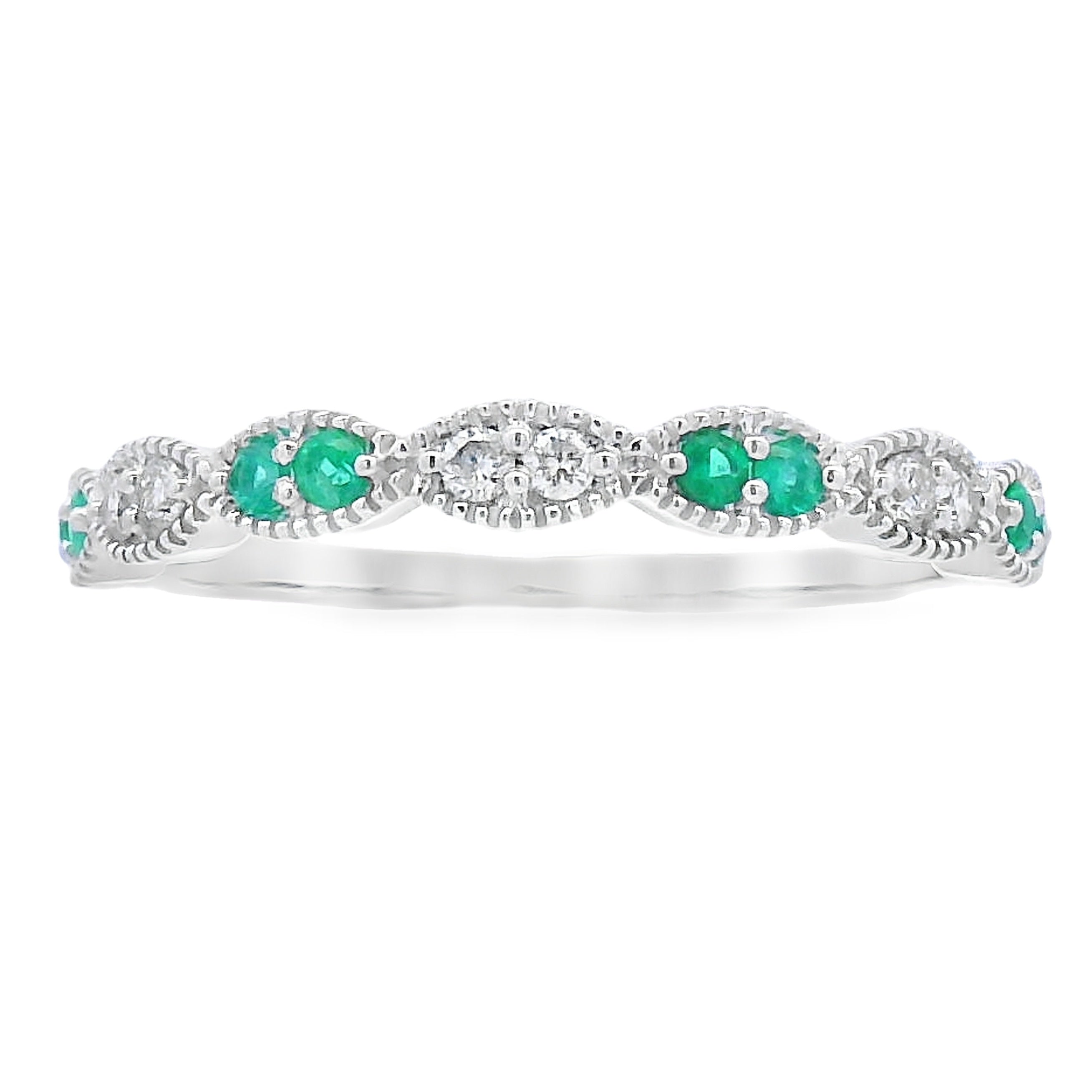 Emerald Diamond stackable band set 14KT White Gold by Bids.com