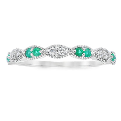 Emerald Diamond stackable band set 14KT White Gold by Bids.com