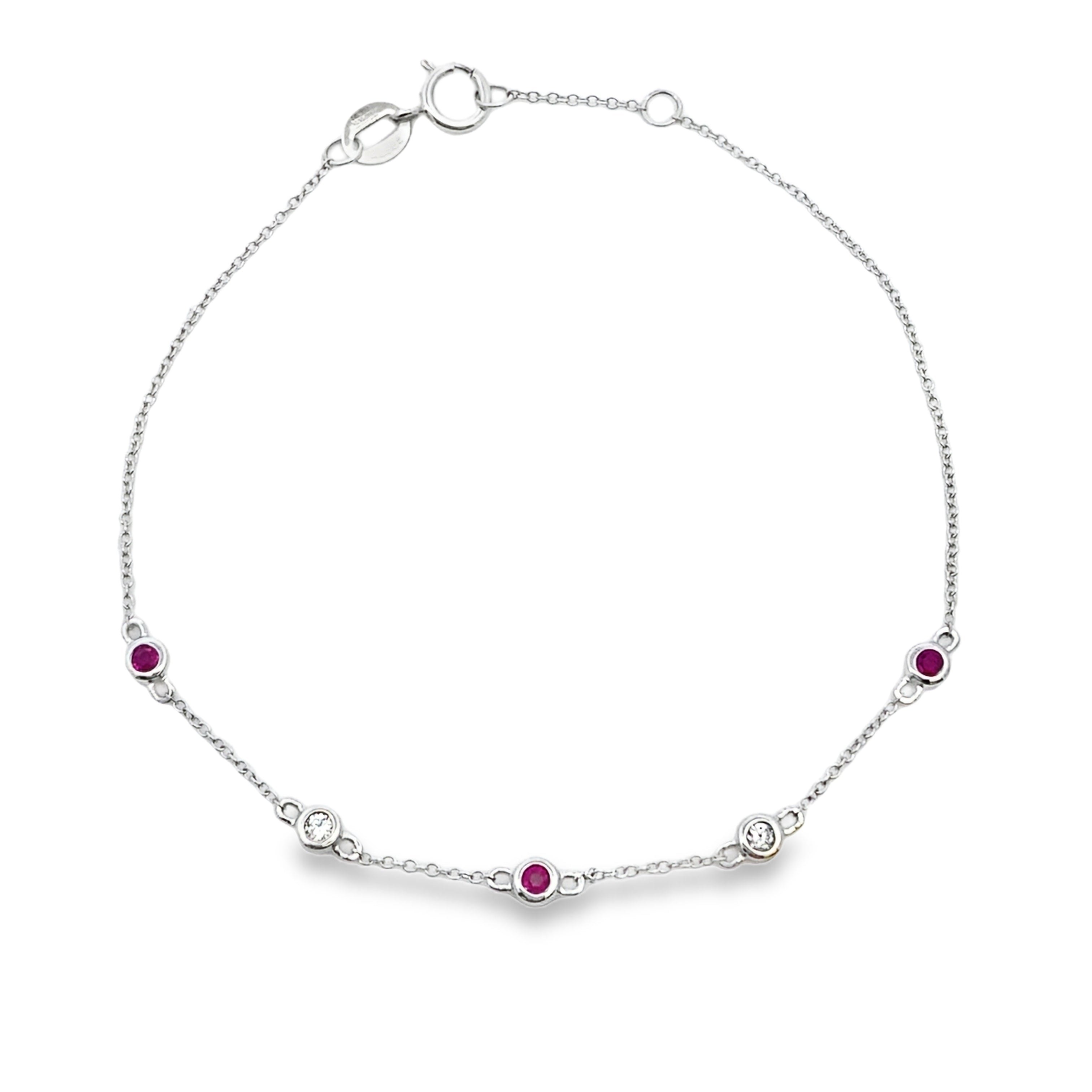 Natural .17ct Ruby Diamond Bracelet 14KT White Gold by Bids.com