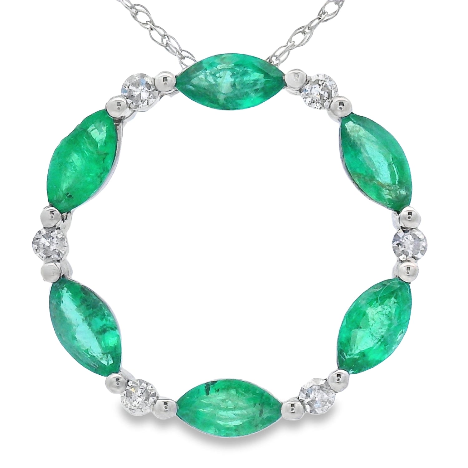 Emerald Diamond Circle of Love Pendant 10KT White Gold by Bids.com