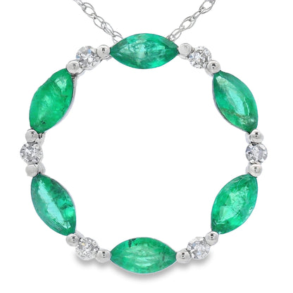 Emerald Diamond Circle of Love Pendant 10KT White Gold by Bids.com