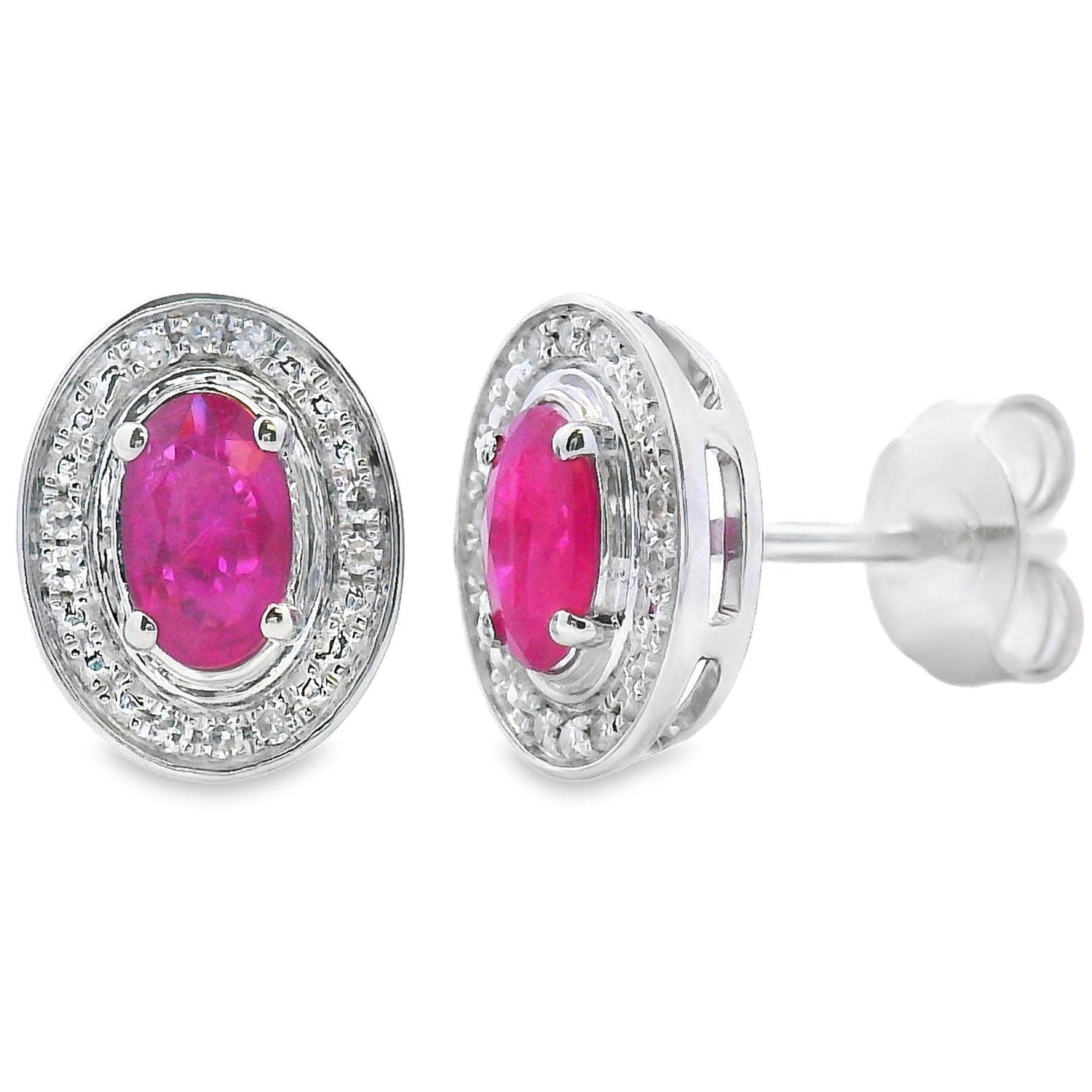 Natural .73ct Ruby Diamond Earrings 10KT White Gold by Bids.com