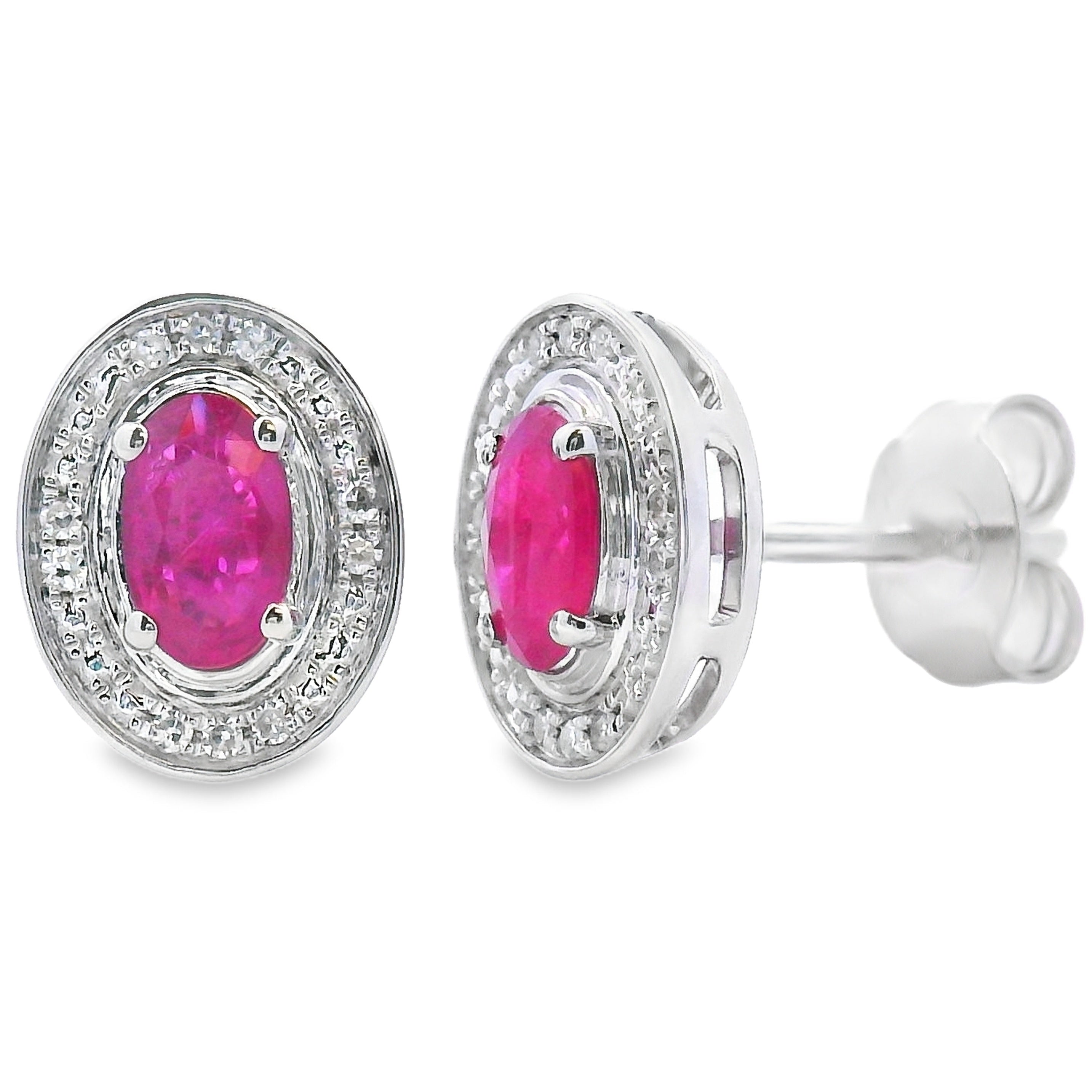 Natural .73ct Ruby Diamond Earrings 10KT White Gold by Bids.com