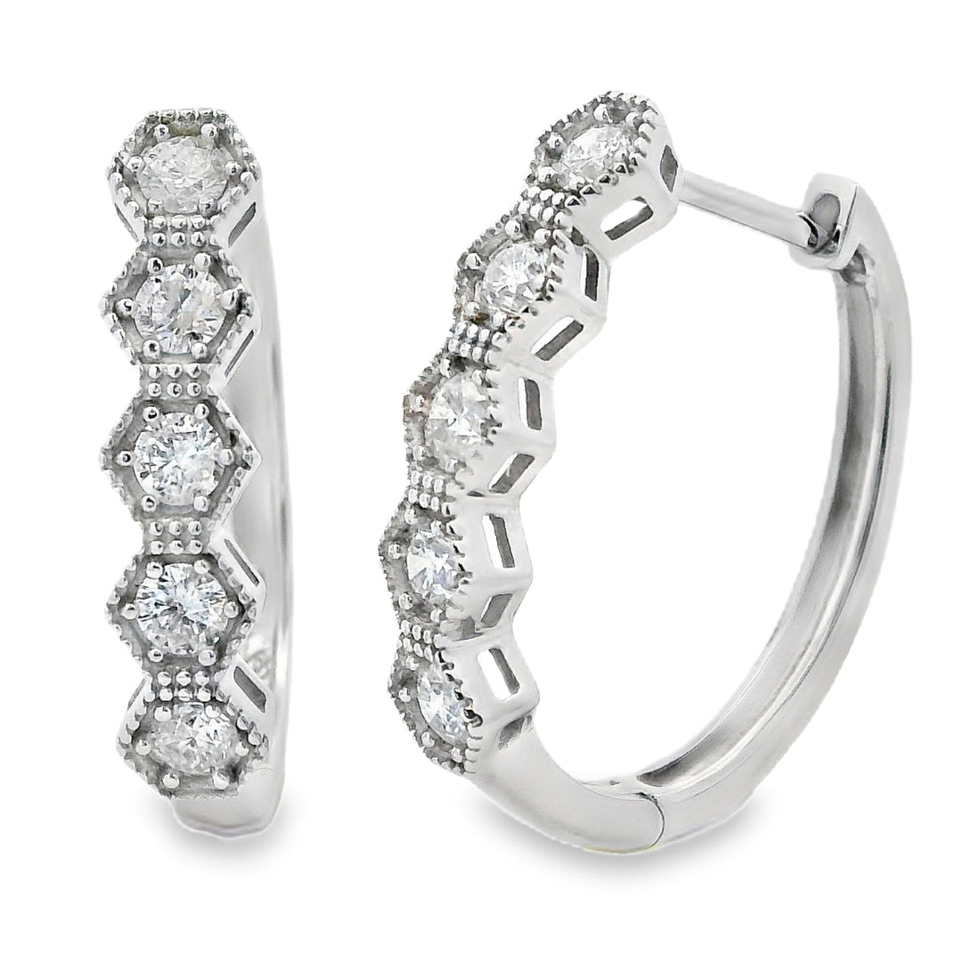 Genuine .50ct Diamond Hoop Earrings 14KT White Gold by Bids.com