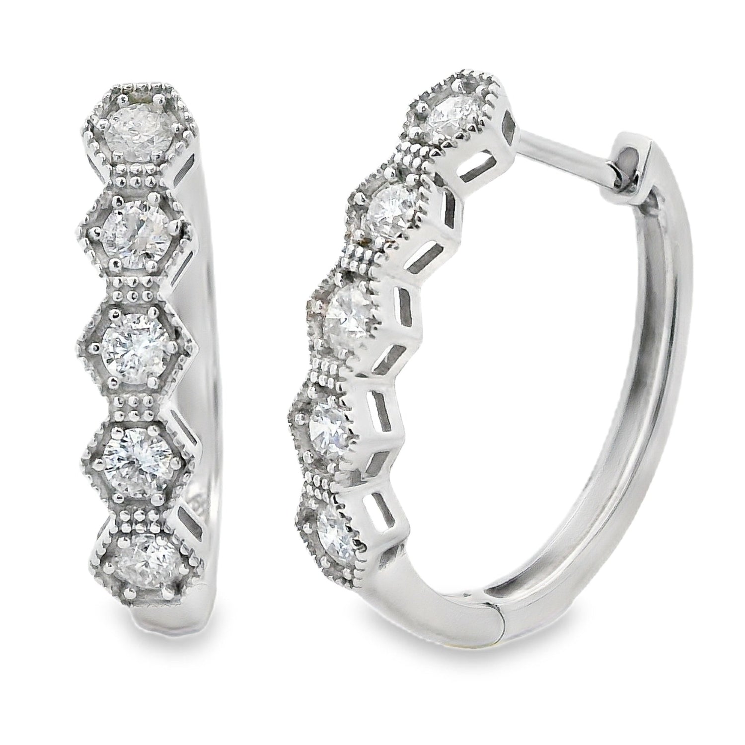 Genuine .50ct Diamond Hoop Earrings 14KT White Gold by Bids.com