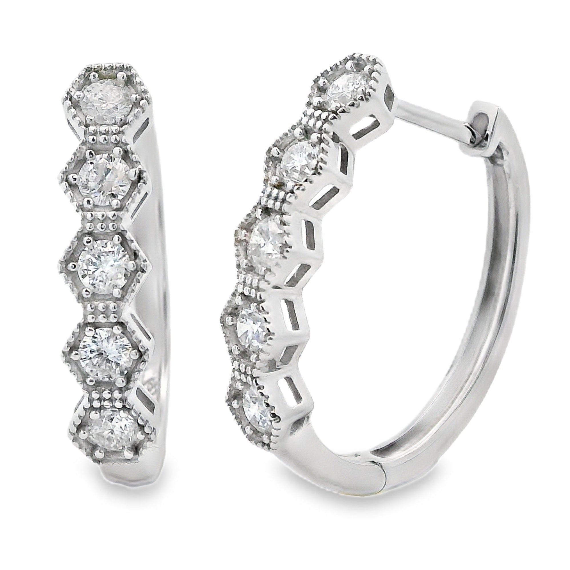 Genuine .50ct Diamond Hoop Earrings 14KT White Gold by Bids.com