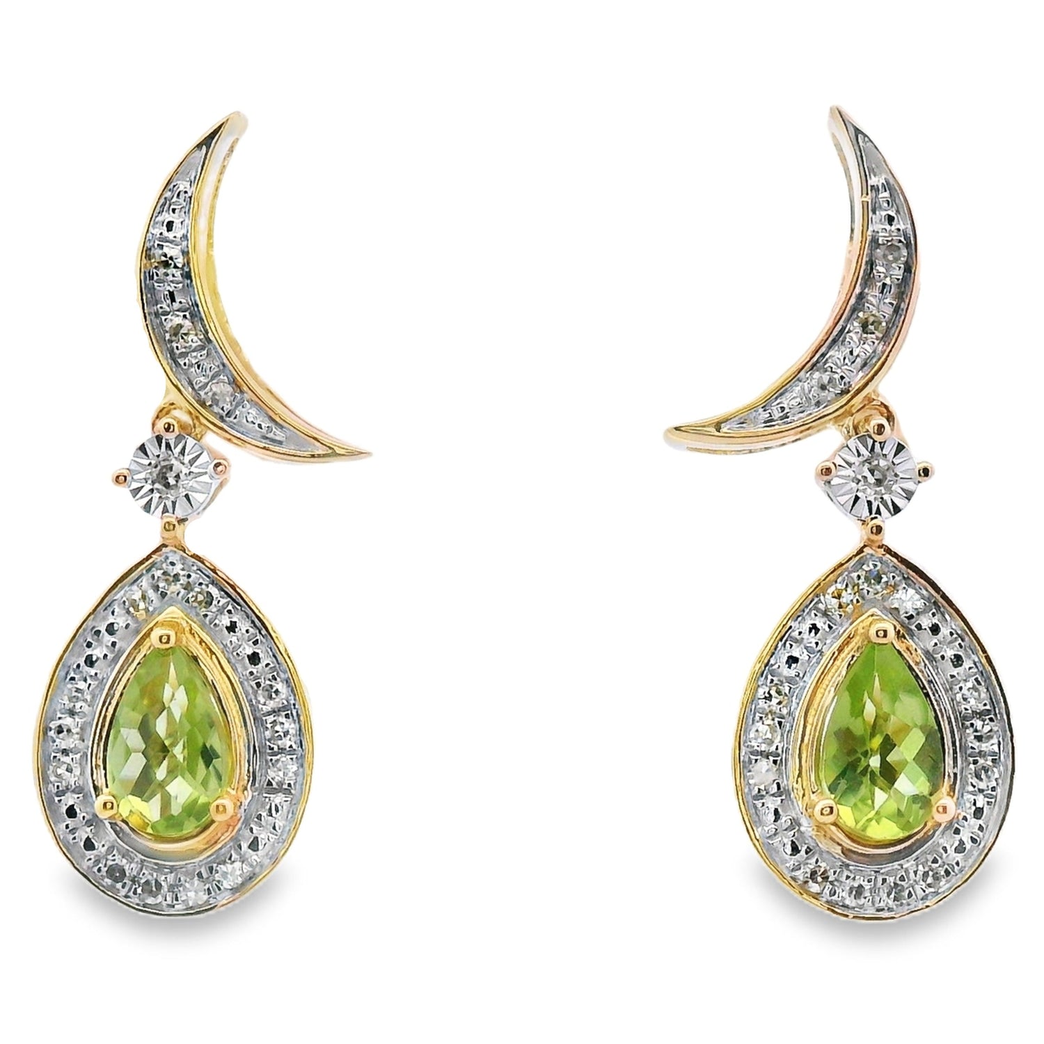 .52ct Peridot Diamond Dangle Earrings 10KT Yellow Gold by Bids.com