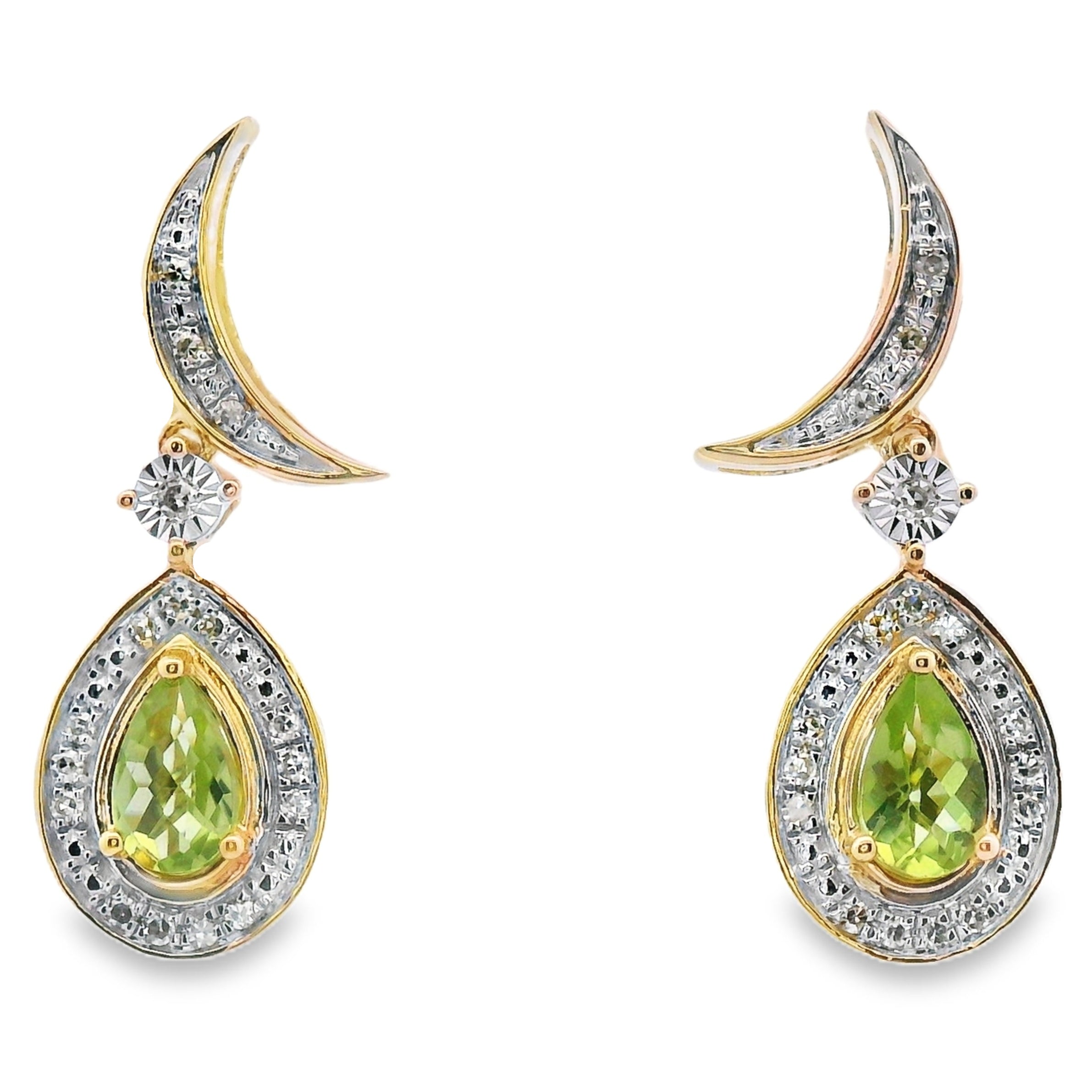 .52ct Peridot Diamond Dangle Earrings 10KT Yellow Gold by Bids.com
