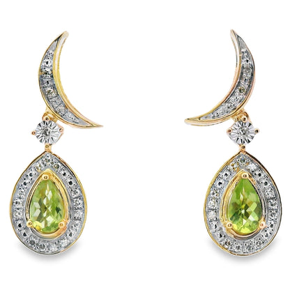 .52ct Peridot Diamond Dangle Earrings 10KT Yellow Gold by Bids.com