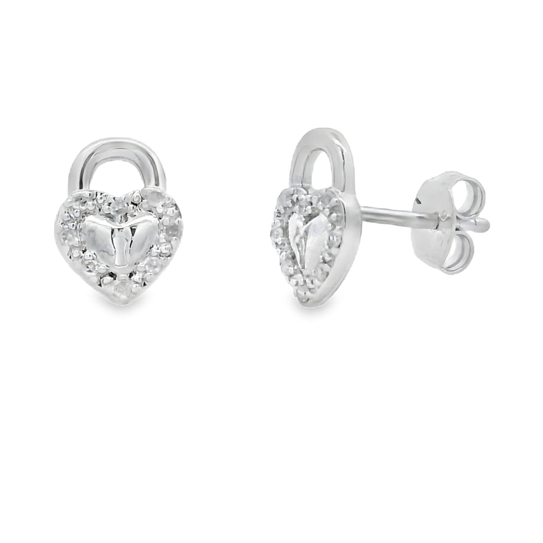 Genuine .06ct Diamond Heart Earrings Sterling Silver by Bids.com