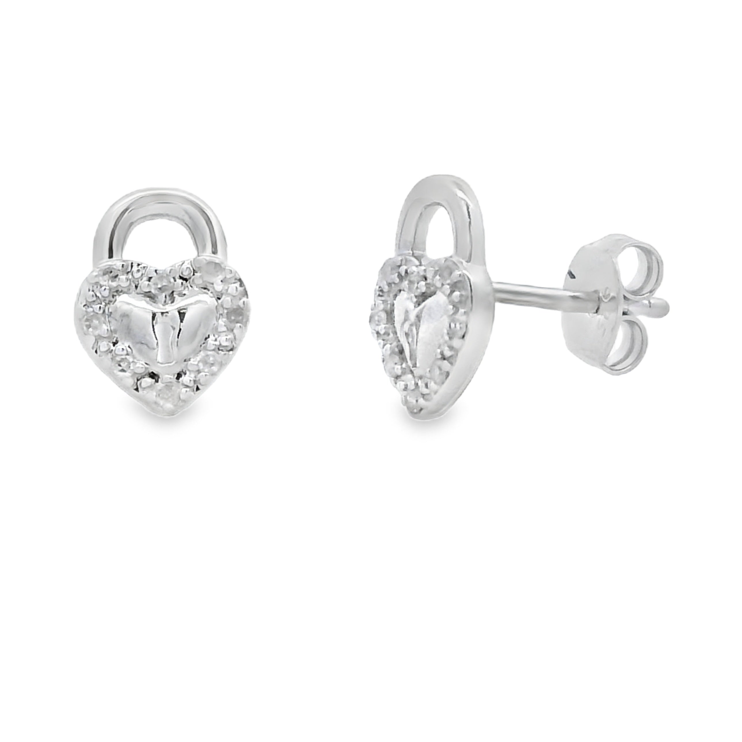 Genuine .06ct Diamond Heart Earrings Sterling Silver by Bids.com