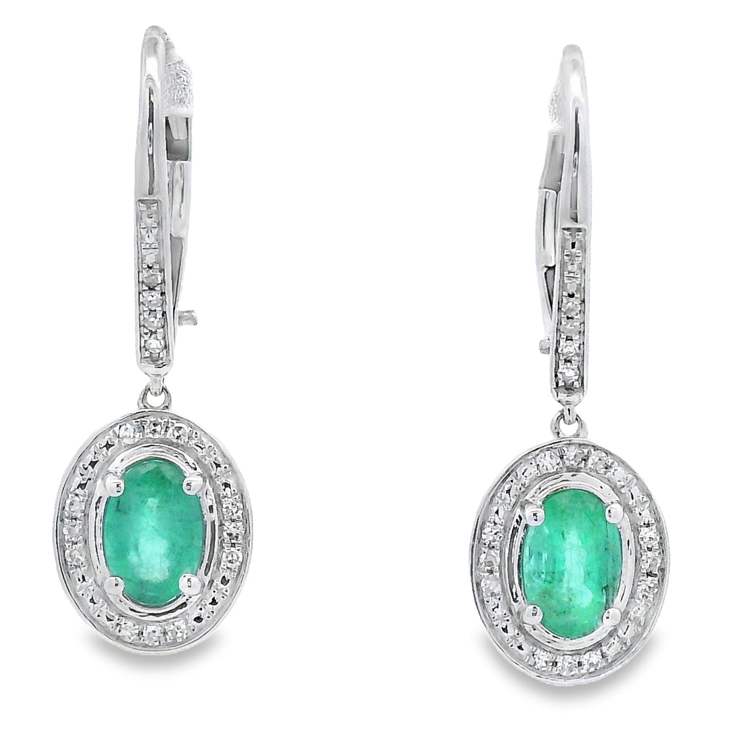 .90ct Emerald Diamond Dangle Earrings 10KT White Gold by Bids.com