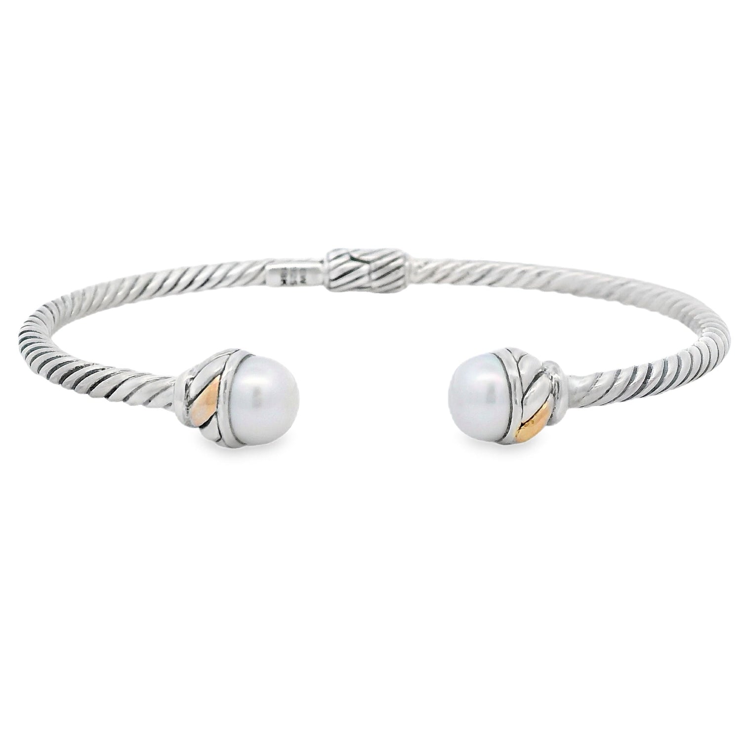 Pearl Bangle Bracelet Sterling Silver 18KT Gold