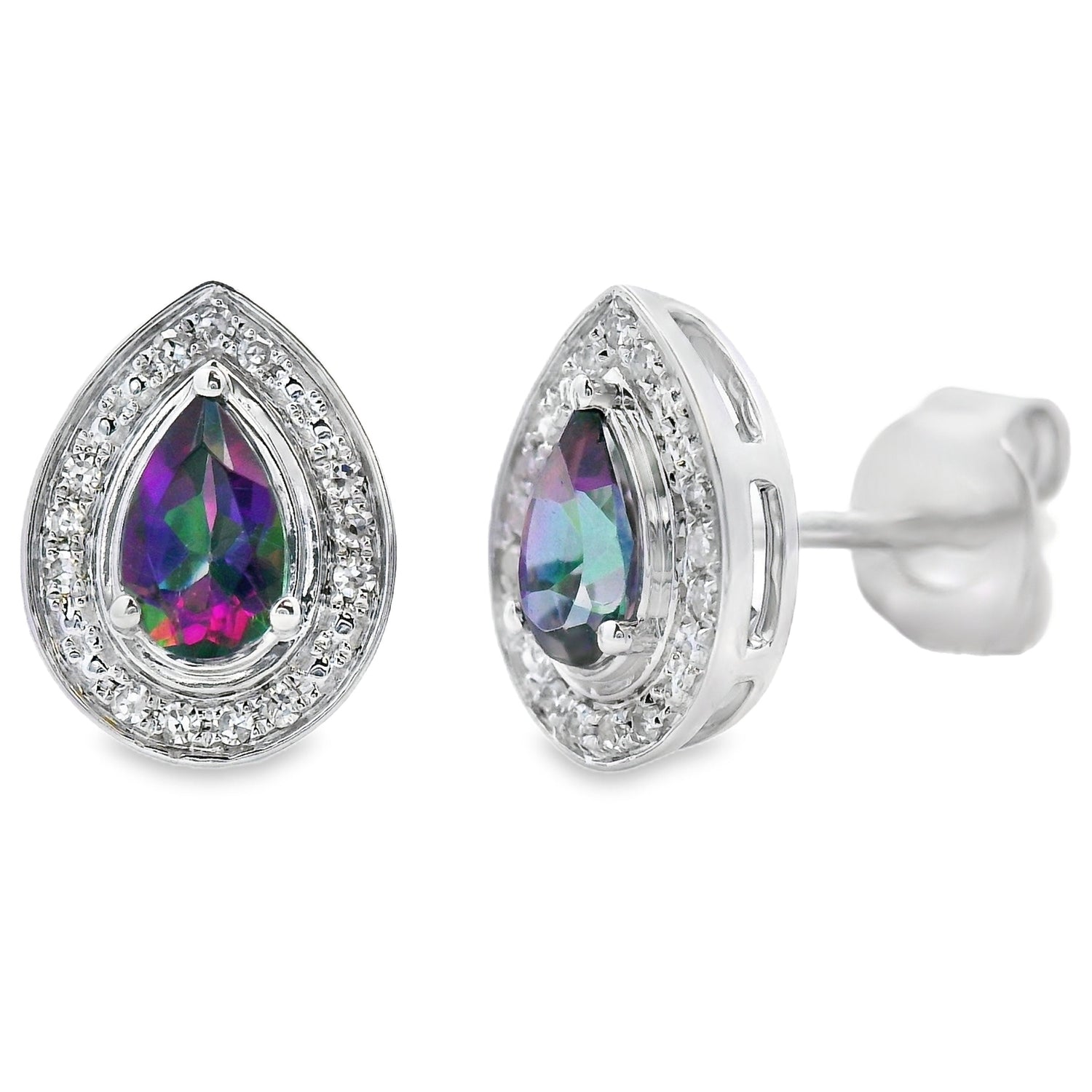Mystic Fire Topaz Diamond Stud Earrings 10KT White Gold by Bids.com