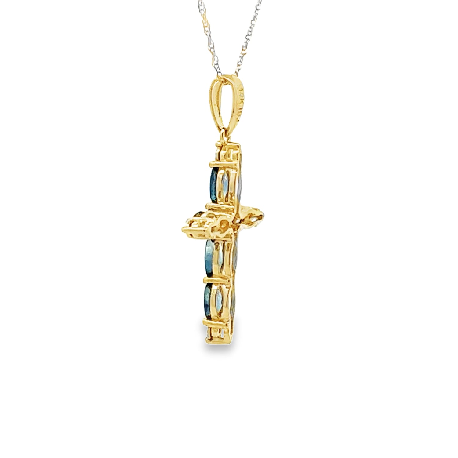 Sapphire Cross Religious Pendant 10KT Yellow Gold by Bids.com